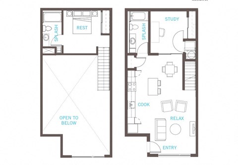 Floor plan for 1 bed, 2 baths, 1092 sqft
